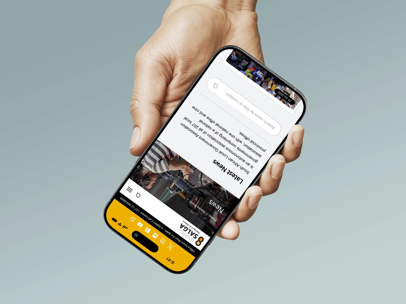 SALGA news article shown on iPhone